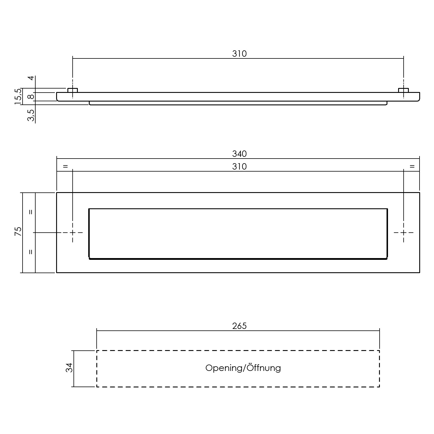 Intersteel Briefplaat rechthoekig 340x75mm met klep/regenrand PVD messing getrommeld