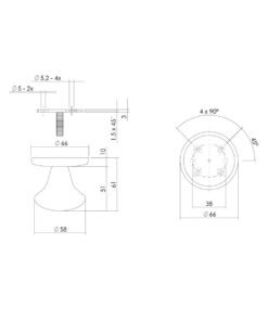 Intersteel Voordeurknop paddenstoel ø58mm op achterplaat ø66mm éénzijdige montage PVD messing getrommeld - Afbeelding 3