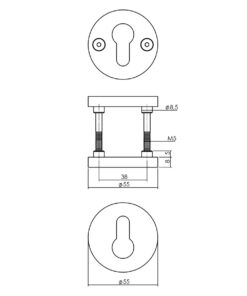 Intersteel Cilinderrozetten Shiraat Grand&Johnson éénzijdig verdekt ø55x8mm PVD messing mat - Afbeelding 2