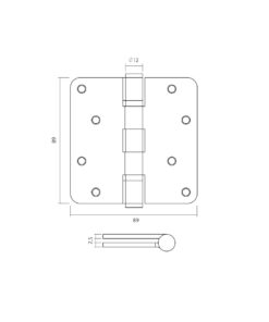 Intersteel Kogellagerscharnier afgerond 3,5" (89x89x2,5mm) CE inclusief schroeven PVD messing mat - Afbeelding 2