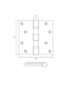 Intersteel Kogellagerscharnier recht 3,5" (89x89x2,5mm) CE inclusief schroeven PVD antraciet - Afbeelding 2
