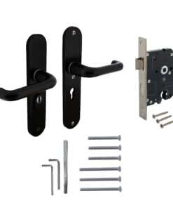 Intersteel Set achterdeurbeslag ovaal: SKG3 veiligheidsbeslag ovaal 250x50mm kruk/kruk kt55 met SKG2 slot 55pc aluminium zwart