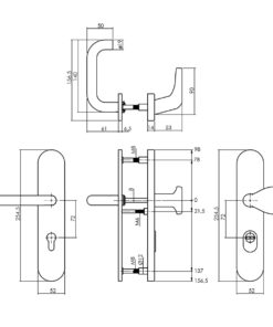 Intersteel Set voordeurbeslag ovaal verdekt: SKG3 veiligheidsbeslag ovaal 255x52mm greep/kruk kt72 met SKG2 slot 72pc rvs - Afbeelding 2