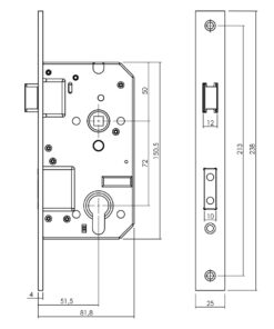 Intersteel Set voordeurbeslag ovaal verdekt: SKG3 veiligheidsbeslag ovaal 255x52mm greep/kruk kt72 met SKG2 slot 72pc rvs - Afbeelding 3