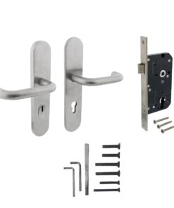 Intersteel Set achterdeurbeslag ovaal verdekt: SKG3 veiligheidsbeslag ovaal 255x52mm kruk/kruk kt72 met SKG2 slot 72pc rvs