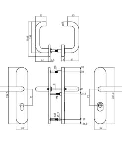 Intersteel Set achterdeurbeslag ovaal verdekt: SKG3 veiligheidsbeslag ovaal 255x52mm kruk/kruk kt72 met SKG2 slot 72pc rvs - Afbeelding 2