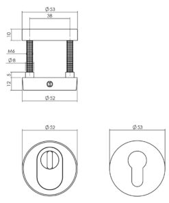 Intersteel Set achterdeurbeslag rond: deurkruk Jura met massieve rozetten, SKG2 slot pc55, SKG3 rozetten, rvs - Afbeelding 3
