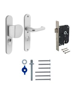 Intersteel Set voordeurbeslag ovaal: SKG3 veiligheidsbeslag ovaal 250x50mm greep/kruk kt55 met SKG2 slot 55pc aluminium F1