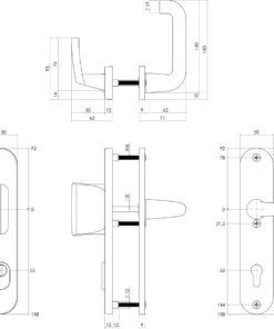 Intersteel Set voordeurbeslag ovaal: SKG3 veiligheidsbeslag ovaal 250x50mm greep/kruk kt55 met SKG2 slot 55pc aluminium F1 - Afbeelding 2